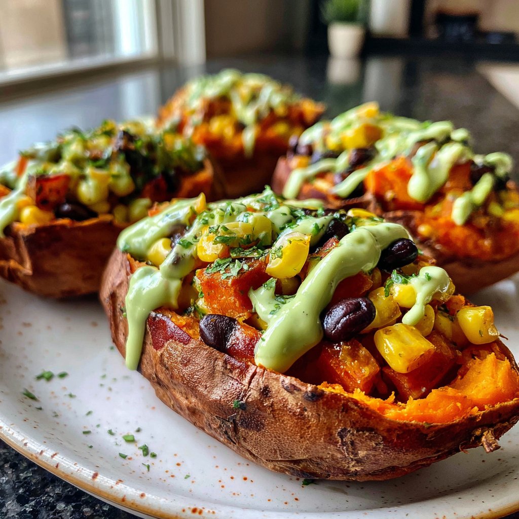 Baked Sweet Potato Veggie Boats