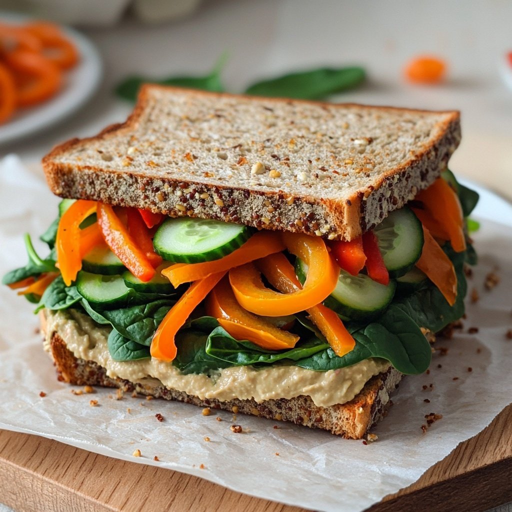 Healthy Lunch Hummus Veggie Sandwiches