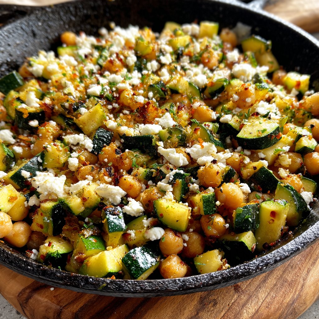 Zucchini Feta Chickpea Skillet