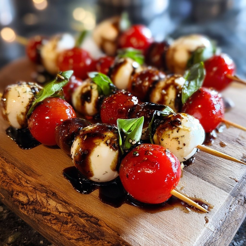 Caprese Skewers with Balsamic Pearls