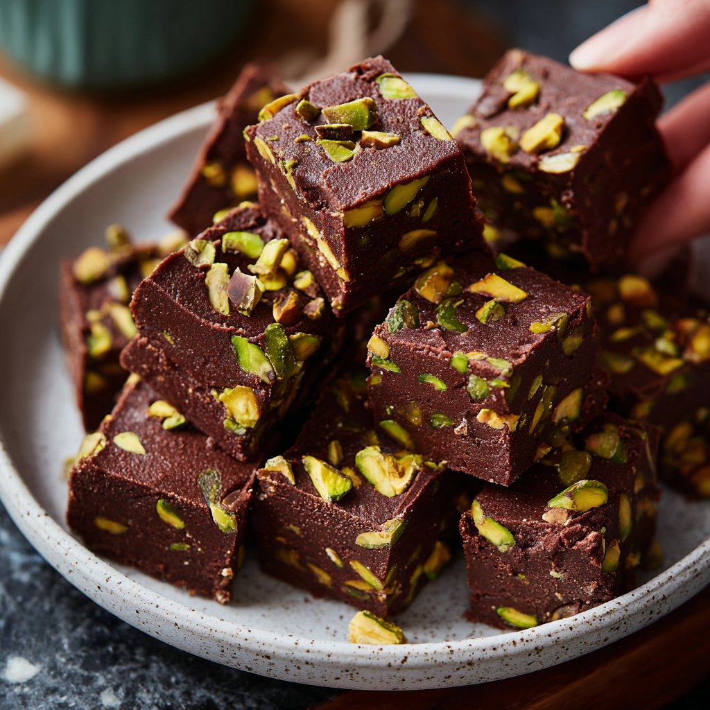 Chocolate Pistachio Fudge Bites