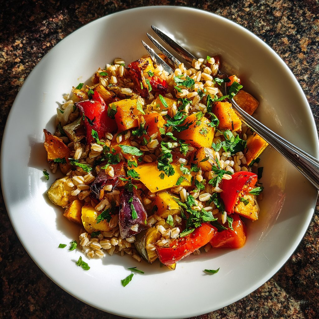 Healthy Lunch Roasted Veggie Farro Bowl