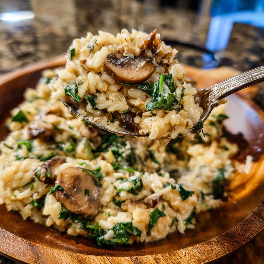 Creamy Mushroom Spinach Rice