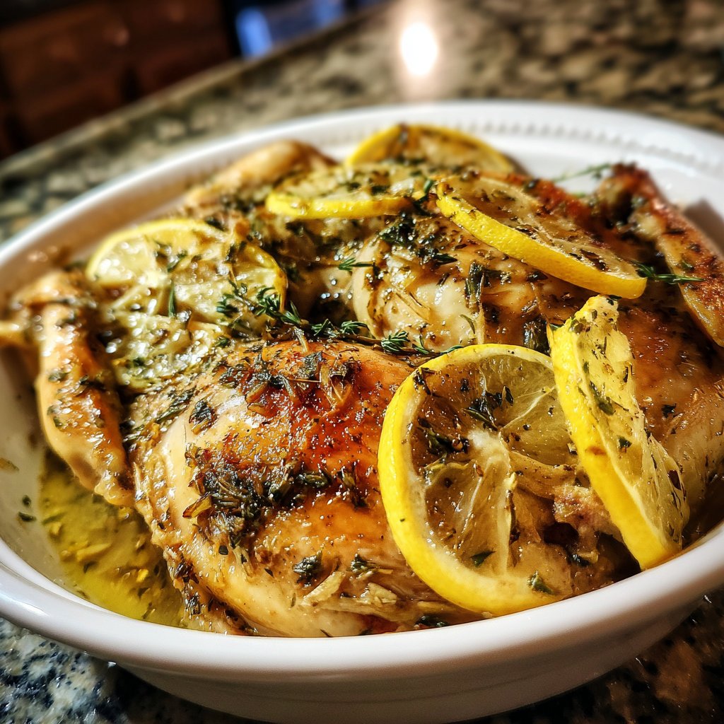 Easy Slow Cooker Lemon Garlic Chicken